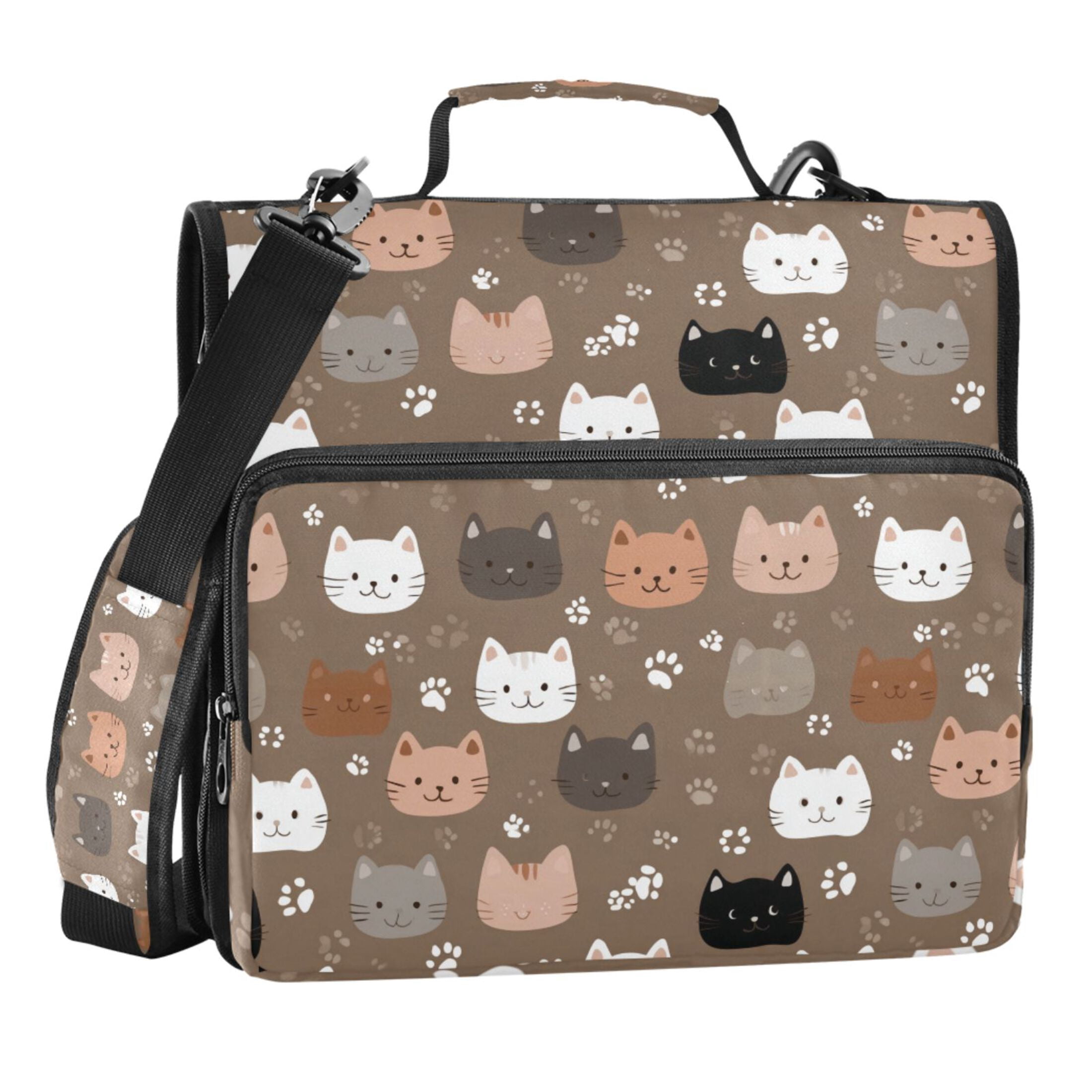 Zipper Binder Naughty Cat 1.5 Inch Binder Folder Bag with Shoulder Strap and Handle
