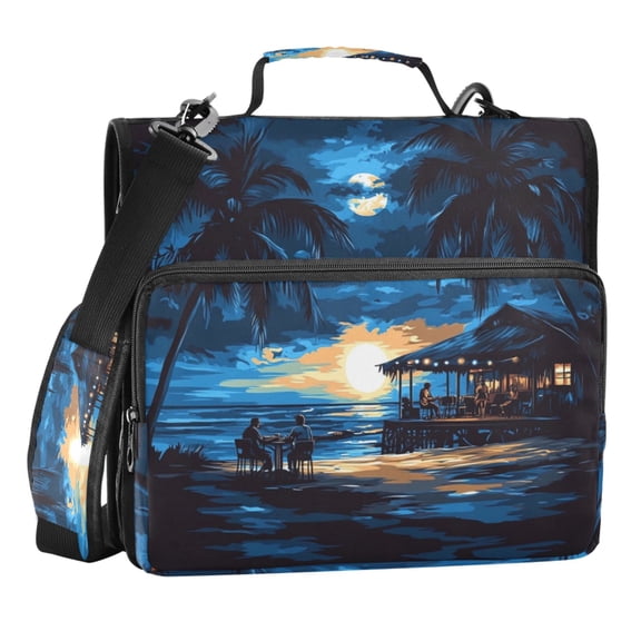 Zipper Binder Night Beach 1.5 Inch Binder Folder Bag with Shoulder Strap and Handle
