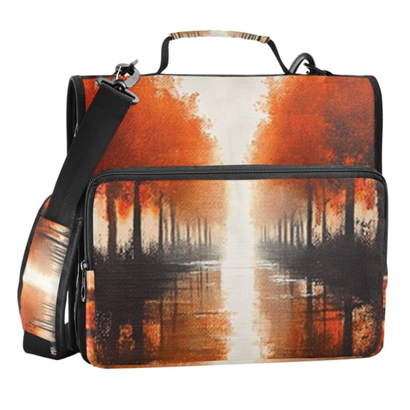 Zipper Binder Orange Autumn Landscape 1.5 Inch Binder Folder Bag with Shoulder Strap and Handle