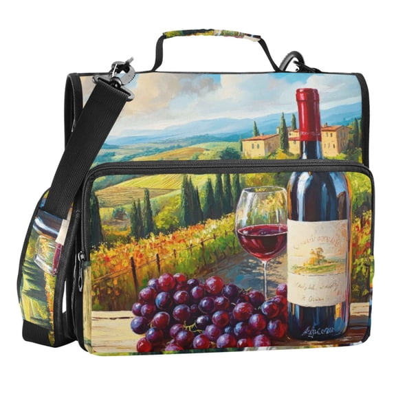 Zipper Binder Painting Wine Landscape 1.5 Inch Binder Folder Bag with Shoulder Strap and Handle