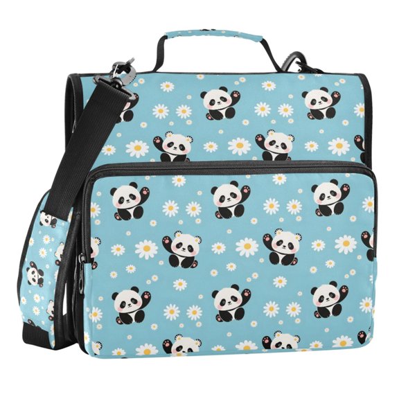 Zipper Binder Panda Daisy 1.5 Inch Binder Folder Bag with Shoulder Strap and Handle