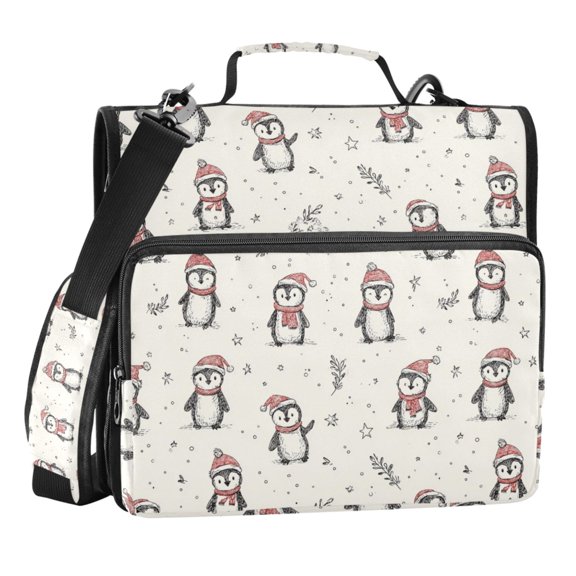 Zipper Binder Penguin Snowflake Star 1.5 Inch Binder Folder Bag with Shoulder Strap and Handle
