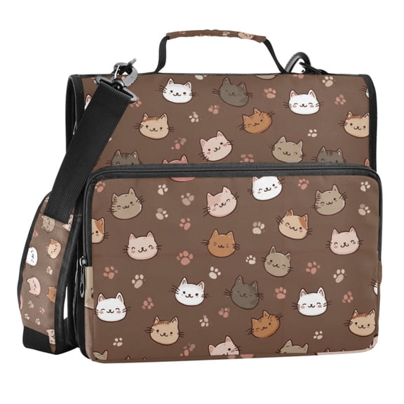 Zipper Binder Playful Cat 1.5 Inch Binder Folder Bag with Shoulder Strap and Handle