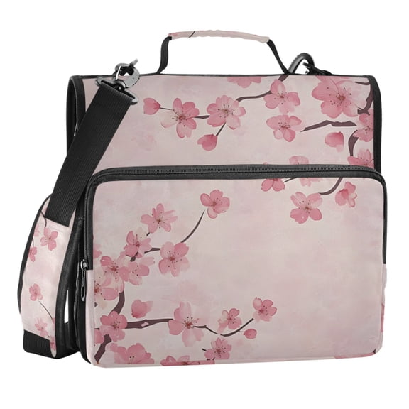 Zipper Binder Plum Bossom 1.5 Inch Binder Folder Bag with Shoulder Strap and Handle