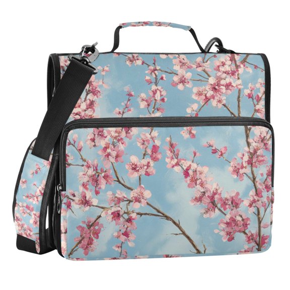 Zipper Binder Plum Bossom 1.5 Inch Binder Folder Bag with Shoulder Strap and Handle