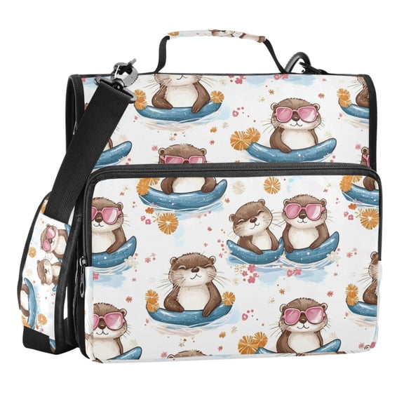 Zipper Binder Pool Float Otter 1.5 Inch Binder Folder Bag with Shoulder Strap and Handle