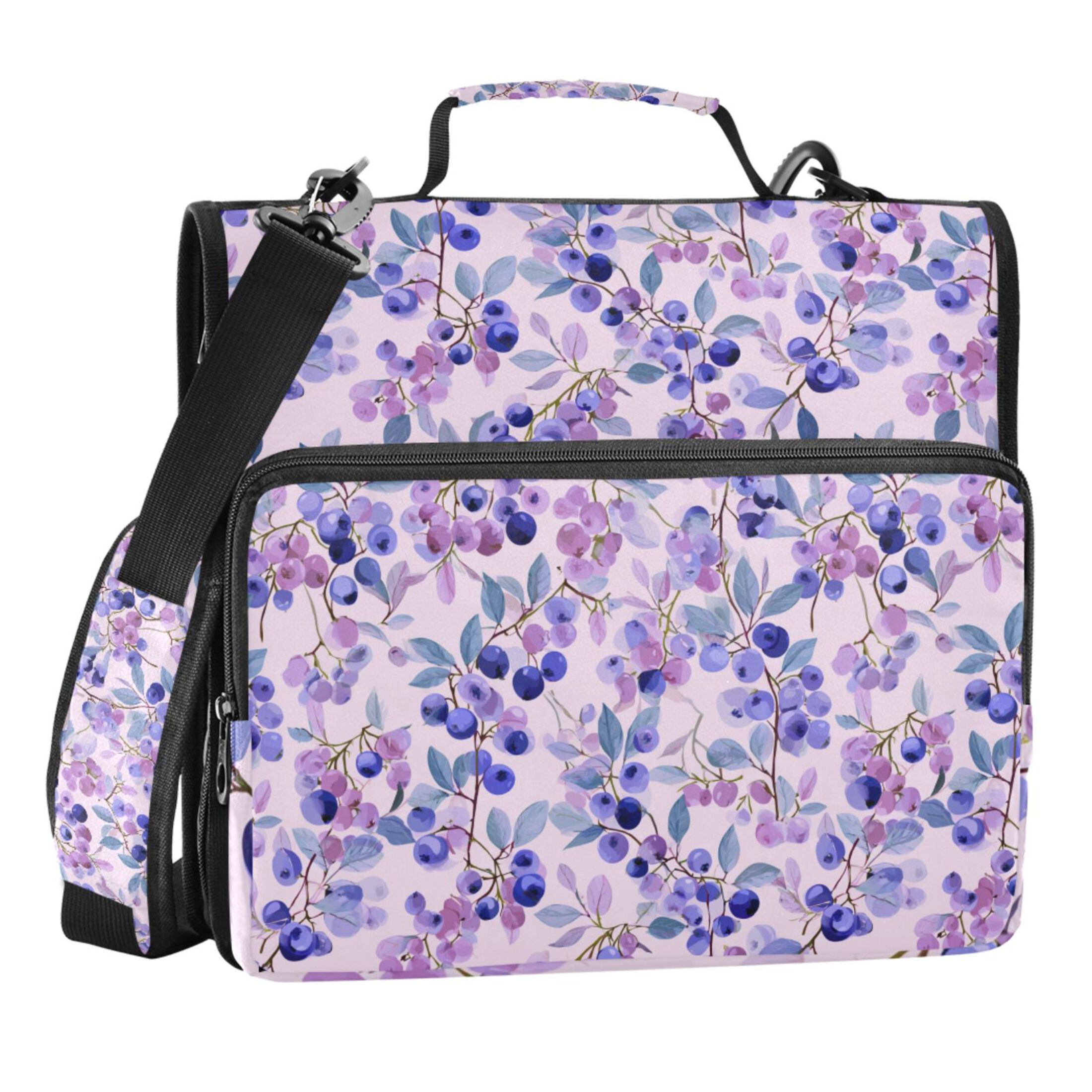 Zipper Binder Purple Blueberry 1.5 Inch Binder Folder Bag with Shoulder Strap and Handle