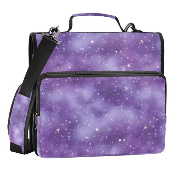 Zipper Binder Purple Starry Sky 1.5 Inch Binder Folder Bag with Shoulder Strap and Handle