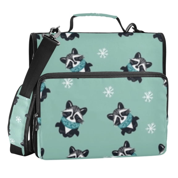 Zipper Binder Raccoon Snowflake 1.5 Inch Binder Folder Bag with Shoulder Strap and Handle