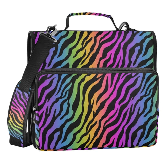 Zipper Binder Rainbow Zebra Stripes 1.5 Inch Binder Folder Bag with Shoulder Strap and Handle