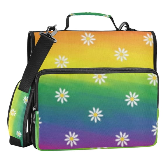 Zipper Binder Rainbows Daisy 1.5 Inch Binder Folder Bag with Shoulder Strap and Handle