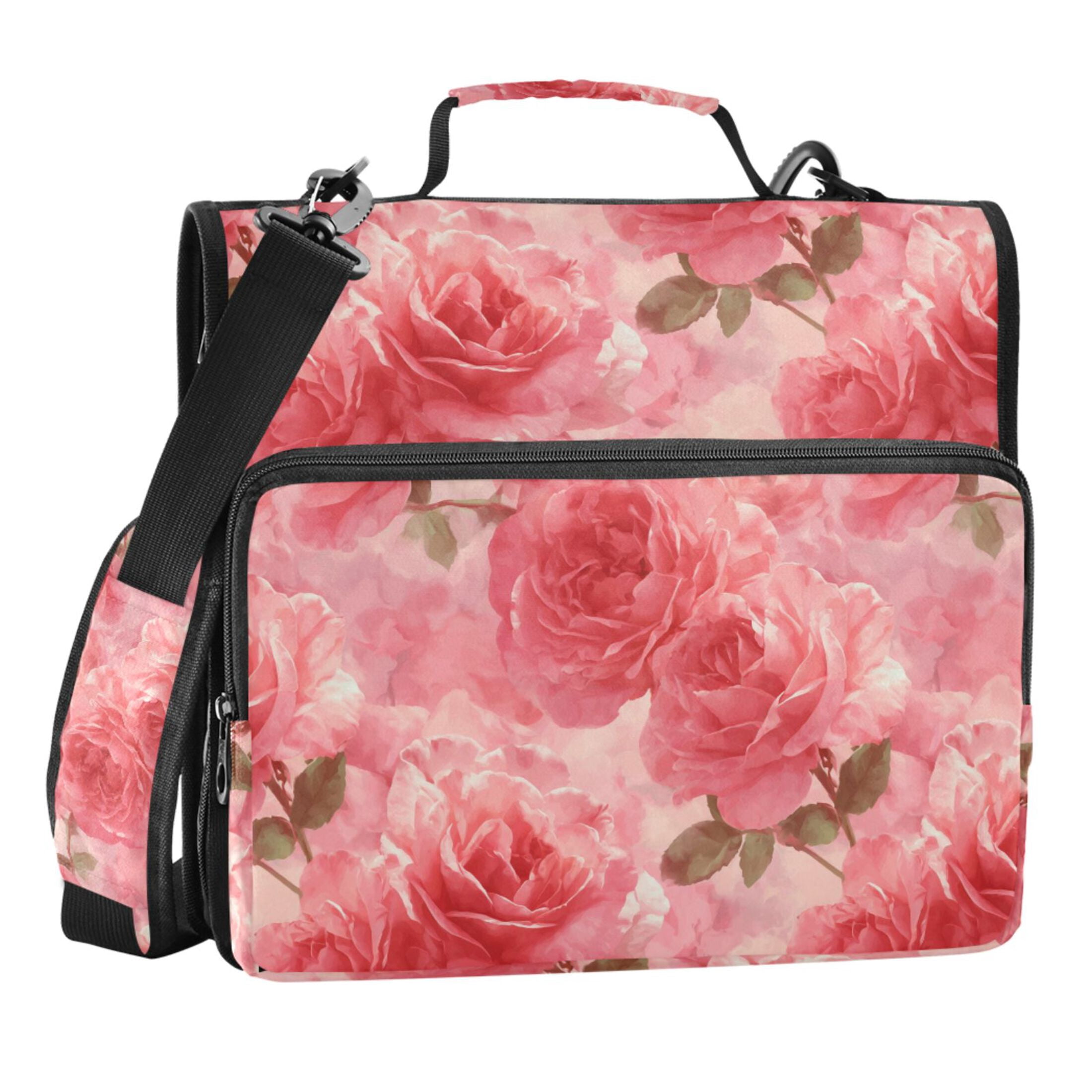 Zipper Binder Retro Romantic Roses 1.5 Inch Binder Folder Bag with Shoulder Strap and Handle