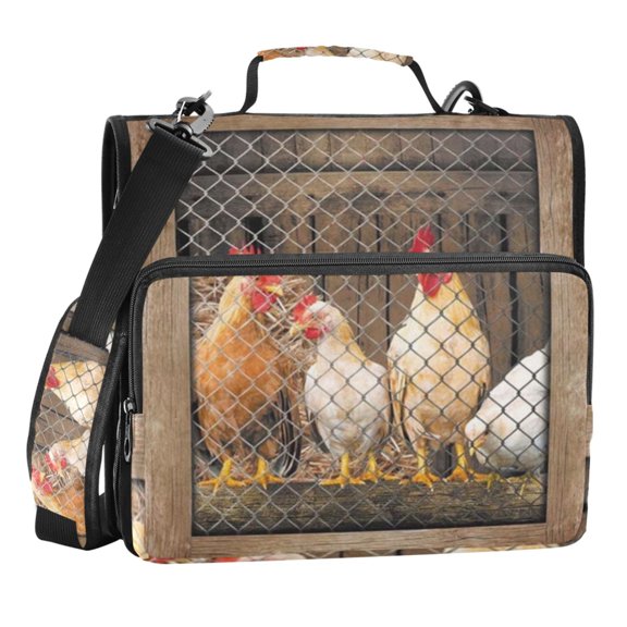 Zipper Binder Rooster 1.5 Inch Binder Folder Bag with Shoulder Strap and Handle