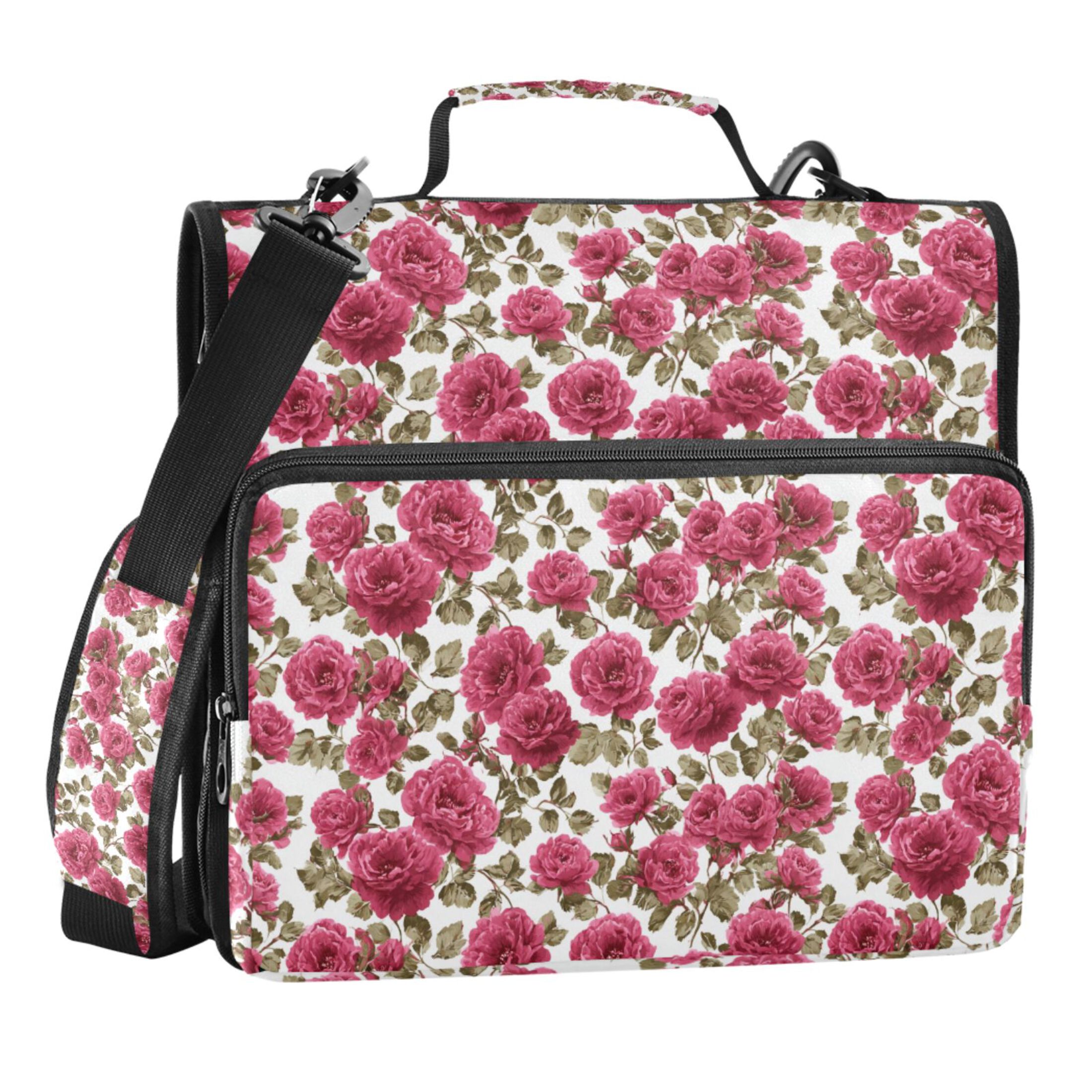 Zipper Binder Rose 1.5 Inch Binder Folder Bag with Shoulder Strap and Handle