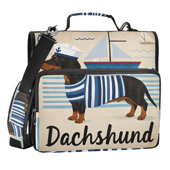 Zipper Binder Sailor Dachshund 1.5 Inch Binder Folder Bag with Shoulder Strap and Handle