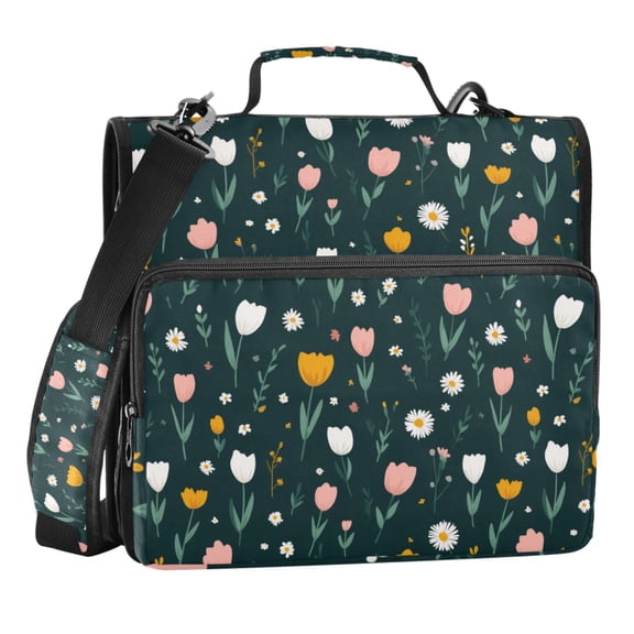 Zipper Binder Simple Buds 1.5 Inch Binder Folder Bag with Shoulder Strap and Handle