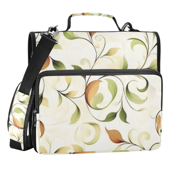 Zipper Binder Simple Leaf Lines 1.5 Inch Binder Folder Bag with Shoulder Strap and Handle
