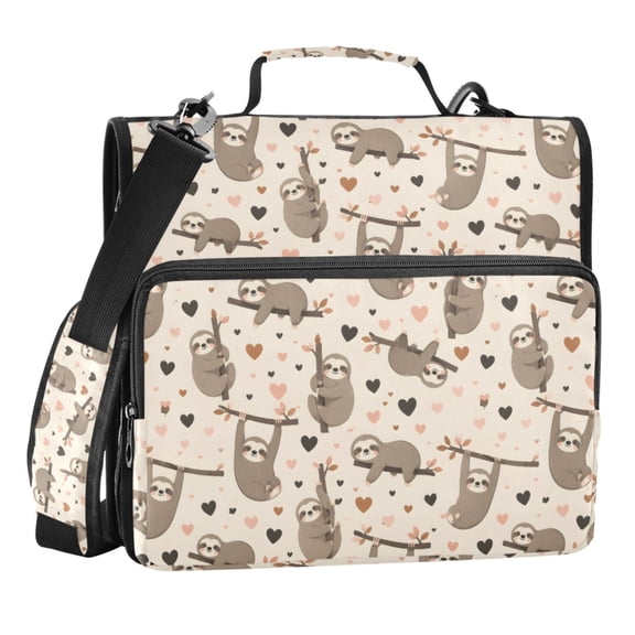 Zipper Binder Slots Hearts Fabric Yard 1.5 Inch Binder Folder Bag with Shoulder Strap and Handle