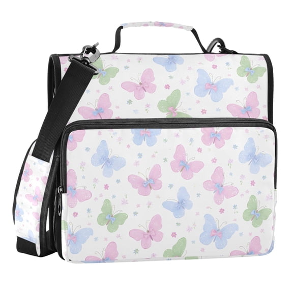 Zipper Binder Small Butterfly 1.5 Inch Binder Folder Bag with Shoulder Strap and Handle