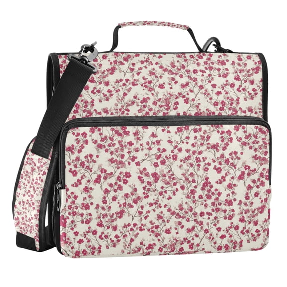 Zipper Binder Small Flowers Pink Red 1.5 Inch Binder Folder Bag with Shoulder Strap and Handle