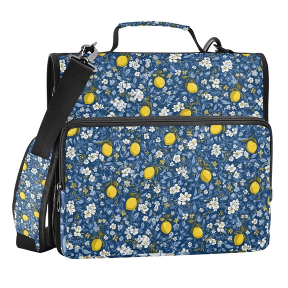 Zipper Binder Small Yellow Lemons 1.5 Inch Binder Folder Bag with Shoulder Strap and Handle