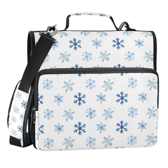 Zipper Binder Snowflakes 1.5 Inch Binder Folder Bag with Shoulder Strap and Handle