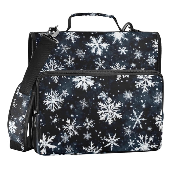 Zipper Binder Snowflakes in The Dark 1.5 Inch Binder Folder Bag with Shoulder Strap and Handle