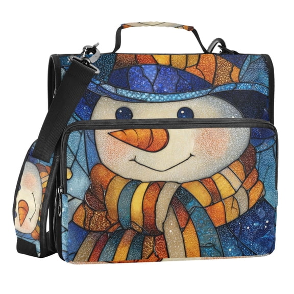 Zipper Binder Snowman Wearing A Tall Patchwork Hat 1.5 Inch Binder Folder Bag with Shoulder Strap and Handle