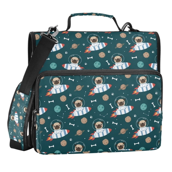 Zipper Binder Space Pug Pattern 1.5 Inch Binder Folder Bag with Shoulder Strap and Handle