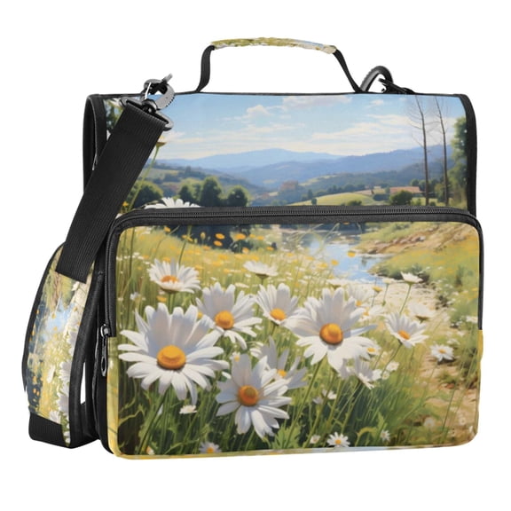 Zipper Binder Spring Daisies 1.5 Inch Binder Folder Bag with Shoulder Strap and Handle
