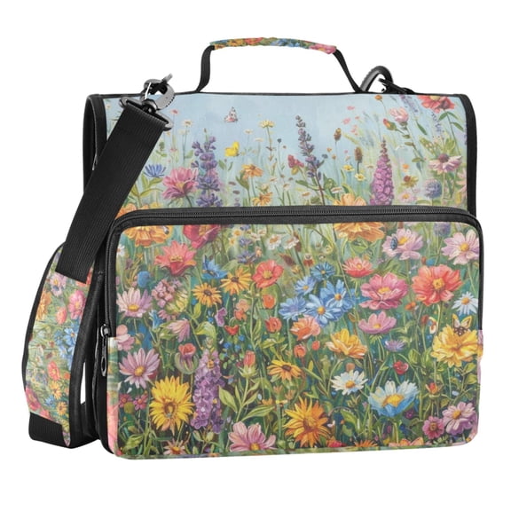 Zipper Binder Spring Floral 1.5 Inch Binder Folder Bag with Shoulder Strap and Handle