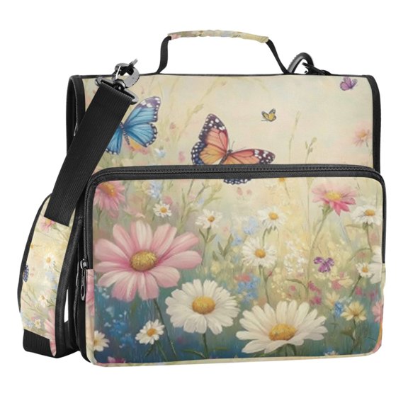Zipper Binder Spring Wildflowers 1.5 Inch Binder Folder Bag with Shoulder Strap and Handle
