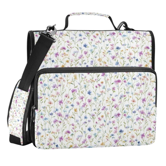 Zipper Binder Spring Wildflowers 1.5 Inch Binder Folder Bag with Shoulder Strap and Handle