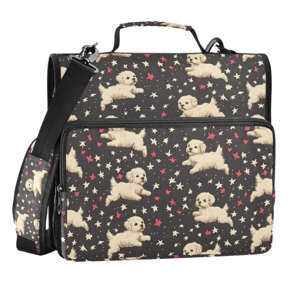Zipper Binder Starry Puppy 1.5 Inch Binder Folder Bag with Shoulder Strap and Handle
