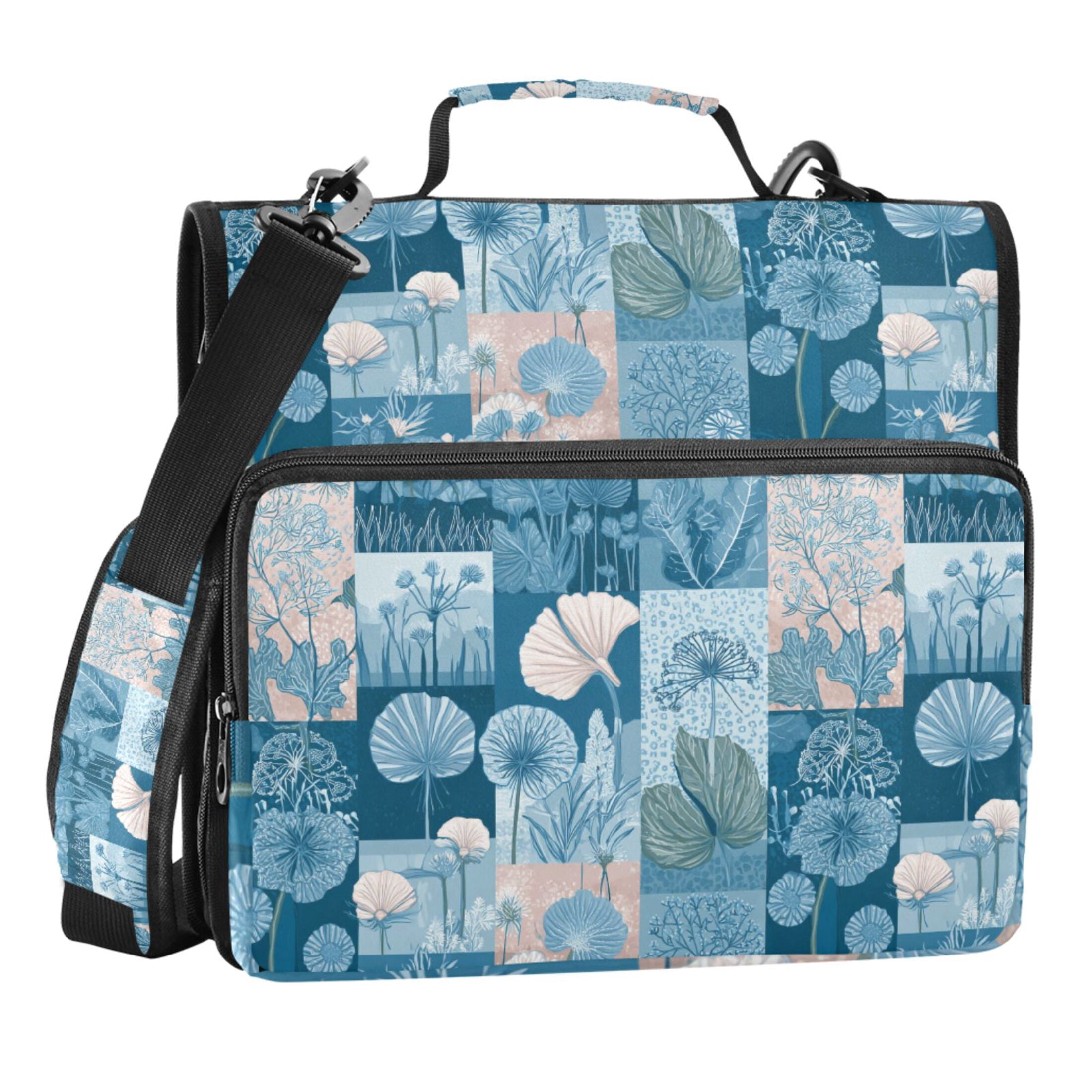 Zipper Binder Summer Patchwork 1.5 Inch Binder Folder Bag with Shoulder Strap and Handle