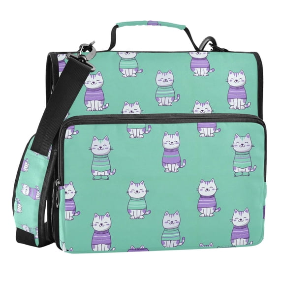 Zipper Binder Sweater Cat 1.5 Inch Binder Folder Bag with Shoulder Strap and Handle
