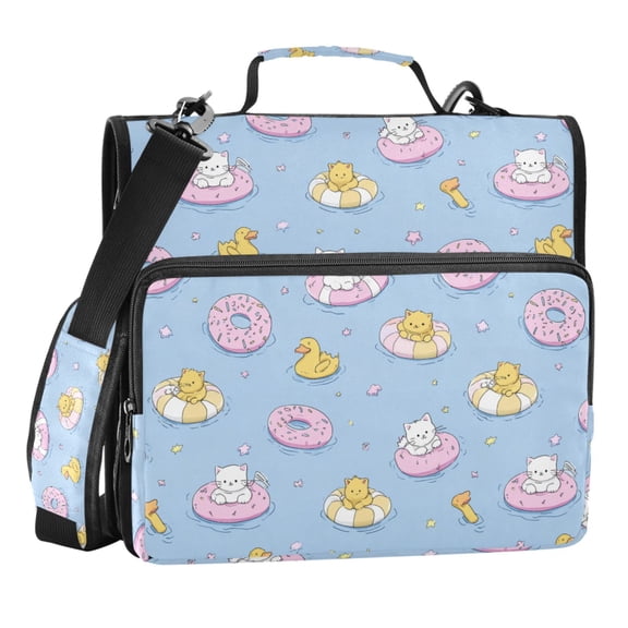 Zipper Binder Swimming Cat 1.5 Inch Binder Folder Bag with Shoulder Strap and Handle