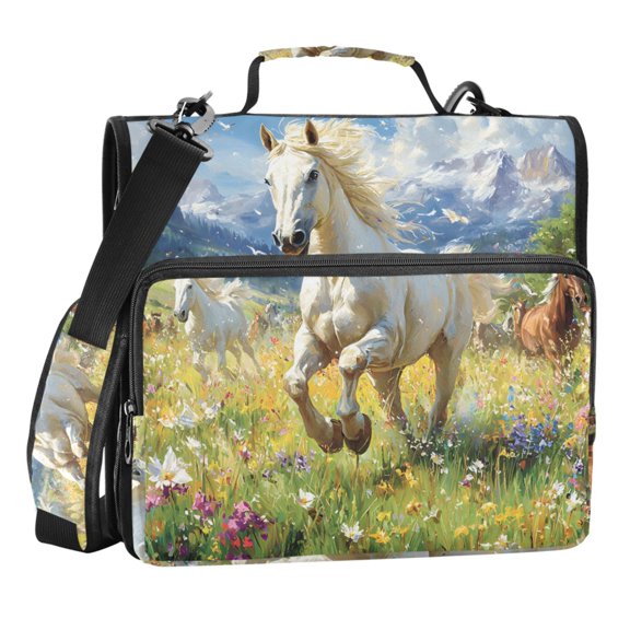 Zipper Binder Unicorn Chrysanthemum 1.5 Inch Binder Folder Bag with Shoulder Strap and Handle