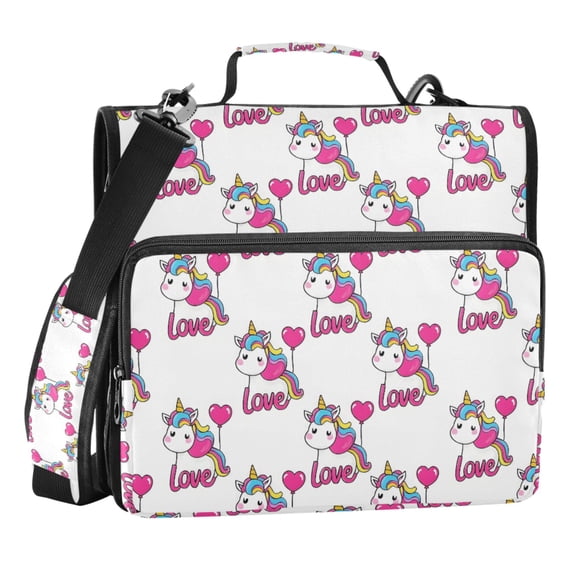 Zipper Binder Unicorn Love Balloon 1.5 Inch Binder Folder Bag with Shoulder Strap and Handle