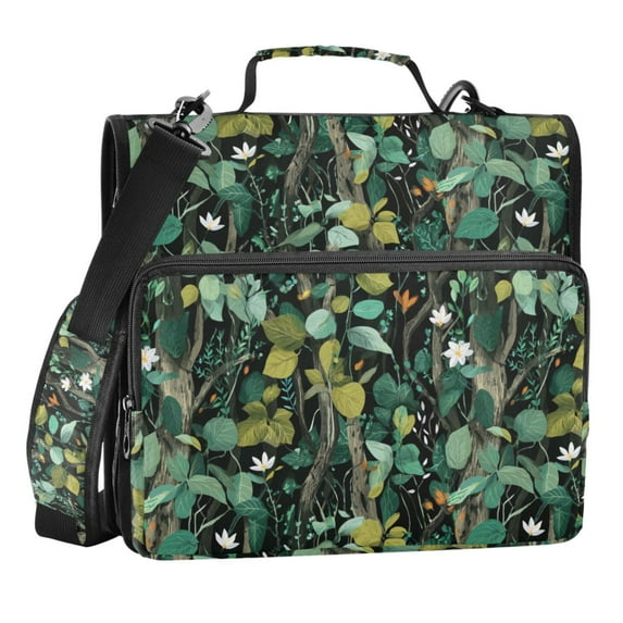 Zipper Binder Vines and Vegetation 1.5 Inch Binder Folder Bag with Shoulder Strap and Handle