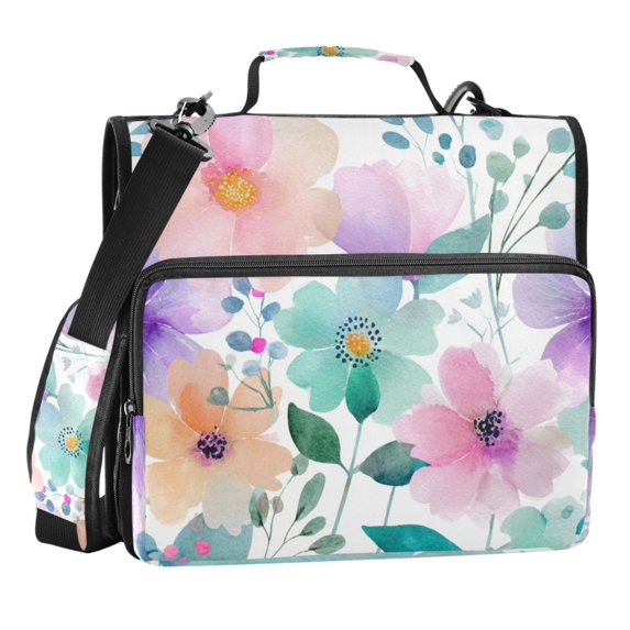 Zipper Binder Watercolor Floral Clipart 1.5 Inch Binder Folder Bag with Shoulder Strap and Handle