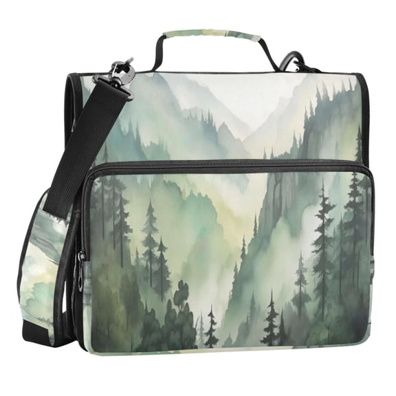 Zipper Binder Watercolor Forest Pattern 1.5 Inch Binder Folder Bag with Shoulder Strap and Handle