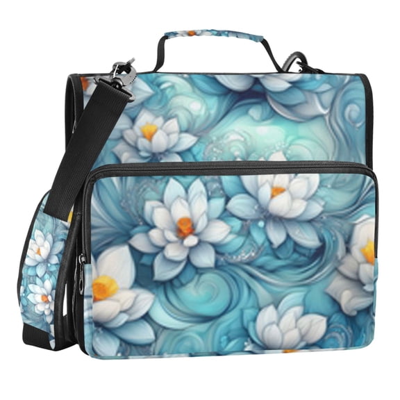 Zipper Binder Watercolor Lotus Figure 1.5 Inch Binder Folder Bag with Shoulder Strap and Handle