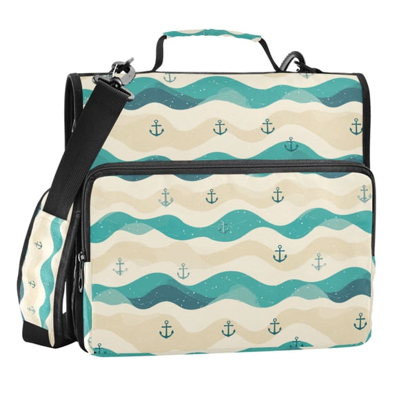 Zipper Binder Wave Anchor 1.5 Inch Binder Folder Bag with Shoulder Strap and Handle