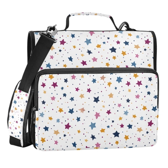 Zipper Binder Whimsical Stars 1.5 Inch Binder Folder Bag with Shoulder Strap and Handle
