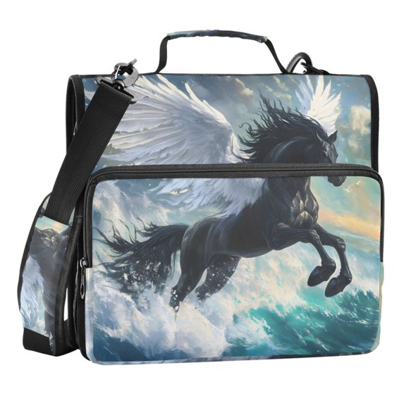 Zipper Binder Winged Horse 1.5 Inch Binder Folder Bag with Shoulder Strap and Handle