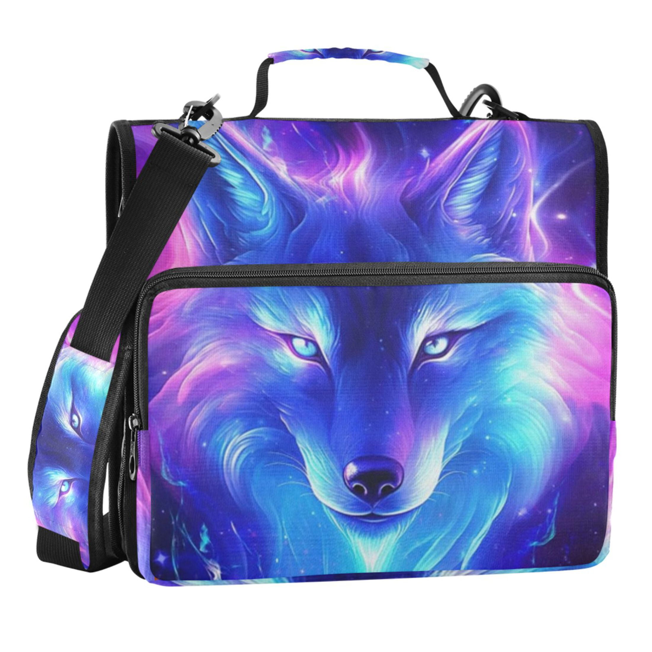 Zipper Binder Wolf Starry Sky 1.5 Inch Binder Folder Bag with Shoulder Strap and Handle