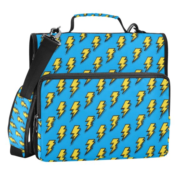 Zipper Binder Yellow Lightning Symbol 1.5 Inch Binder Folder Bag with Shoulder Strap and Handle