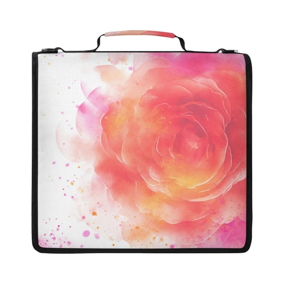 Zipper Binder with Shoulder Strap 2 inch 3 Ring Waterproof File Folder Organizer Bag 500 Sheet Abstract Rose Watercolor Pattern