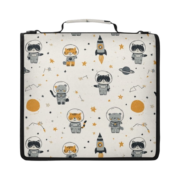 Zipper Binder with Shoulder Strap 2 inch 3 Ring Waterproof File Folder Organizer Bag 500 Sheet Adorable Astronauts Pattern